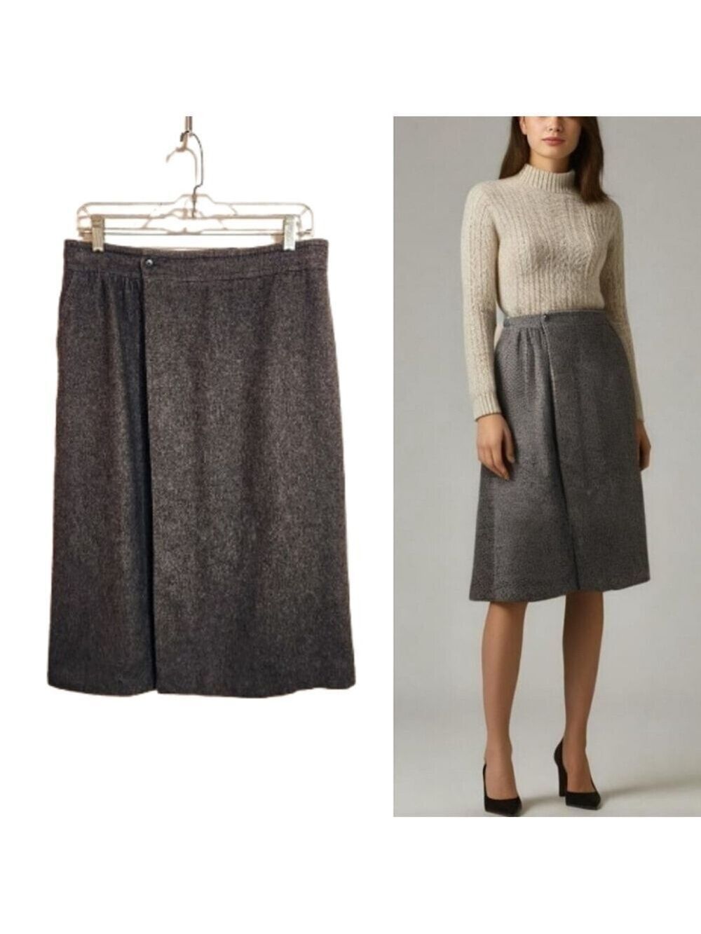 Gucci Gray Wool Silk Blend A Line Midi Skirt Size 6